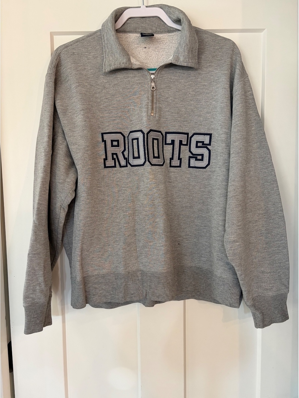 Roots Athletics Quarter-Zip Collared Sweatshirt — Grey, Size L